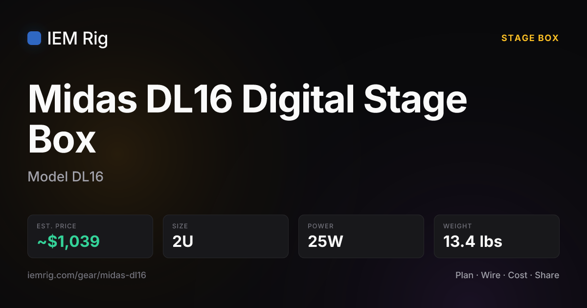 Midas DL16 Digital Stage Box (DL16) — Stage Box Specs | IEM Rig