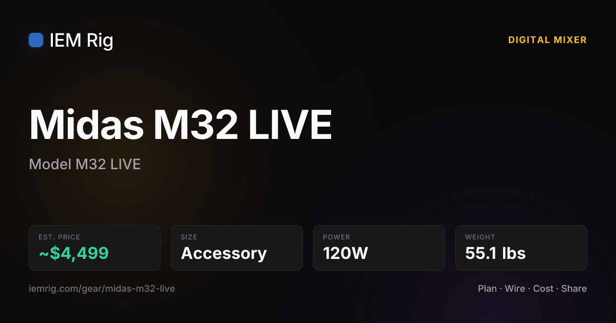 Midas M32 Live Digital Console (M32 Live) — Digital Mixer Specs | IEM Rig